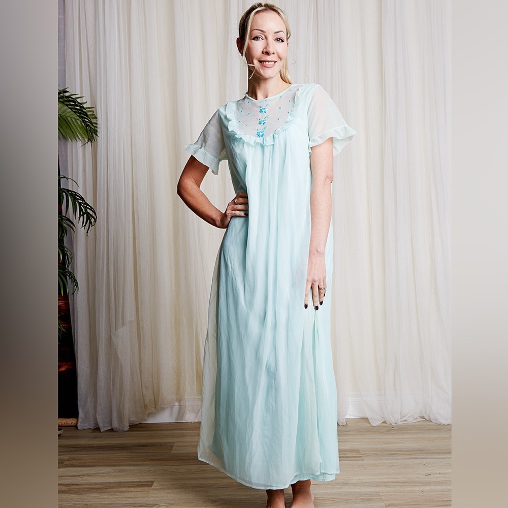 Vintage 70s Light Blue Nightgown Medium